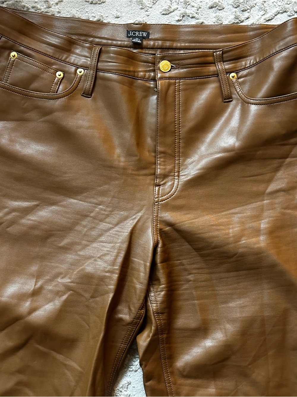 J. Crew Slim Wide-Leg Pants in Faux Leather, Brown Sugar Color - Picture 6 of 10